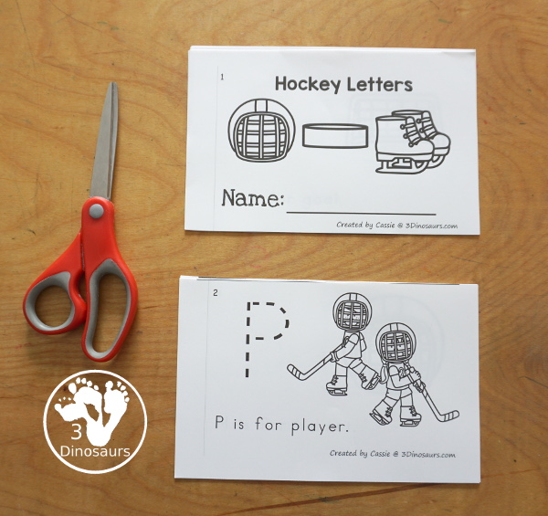 Free Hockey ABC Easy Reader Book Printable- how to make step 1 - a fun hockey letter book for kids a fun way to work on learning letters and hockey words. - 3Dinosaurs.com