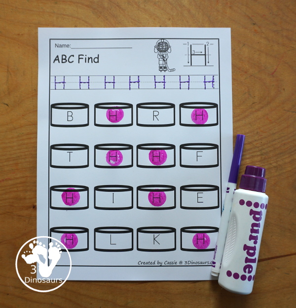 Hockey ABC Letter Find Printable - a fun letter find with uppercase and lowercase letters with tracing the letters and then finding the letters. You have letters on the hockey picks. You have uppercase only and lowercase only for all 26 letters of the alphabet. - 3Dinosaurs.com