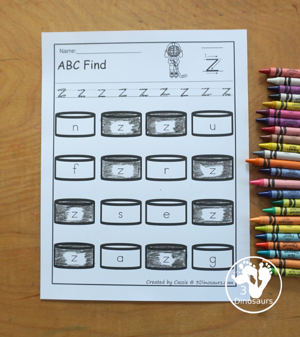 Hockey ABC Letter Find Printable - a fun letter find with uppercase and lowercase letters with tracing the letters and then finding the letters. You have letters on the hockey picks. You have uppercase only and lowercase only for all 26 letters of the alphabet. - 3Dinosaurs.com
