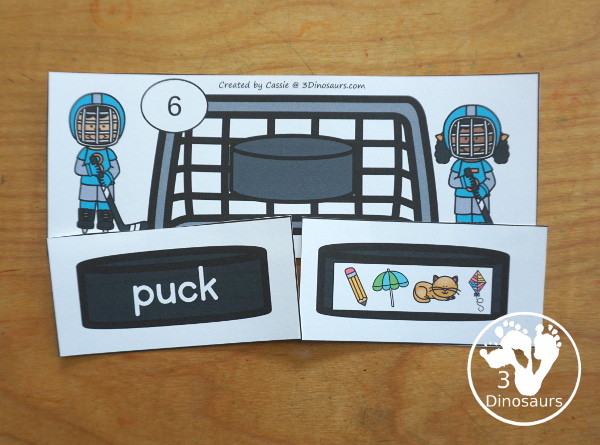 Free Hockey CVCC -CK Break the Code Printable - a fun printable that works on CVCC words that have and ending digraph of -ck. They have decode the words, match the words, and picture of the words for a three way matching activity. All with a fun hockey theme for kids to work on these fun words - 3Dinosaurs.com