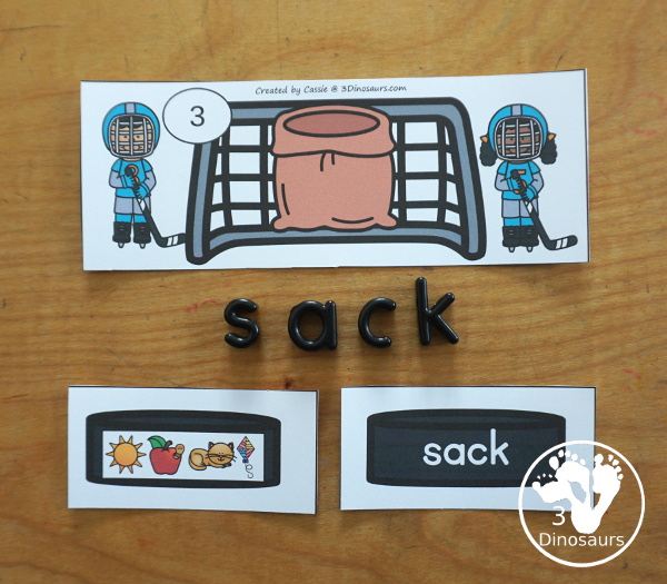 Free Hockey CVCC -CK Break the Code Printable - a fun printable that works on CVCC words that have and ending digraph of -ck. They have decode the words, match the words, and picture of the words for a three way matching activity. All with a fun hockey theme for kids to work on these fun words - 3Dinosaurs.com