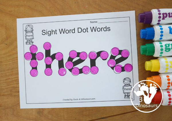 Free Romping & Roaring Primer Sight Words: That, There, They, This - you have 6 pages for each sight word that work on learning the sight word in different ways with reading, writing, and finding. 3Dinosaurs.com