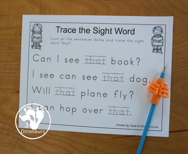 Free Romping & Roaring Primer Sight Words: That, There, They, This - you have 6 pages for each sight word that work on learning the sight word in different ways with reading, writing, and finding. 3Dinosaurs.com