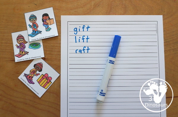 Free Skiing Ending T Blends Sorting Printable - you have 4 ending blends for sorting for -ft, -lt, nt- and -st with three sorting cards for each ending blend mat. A fun hands-on way to work on ending blends that have a t in them.- 3Dinosaurs.com