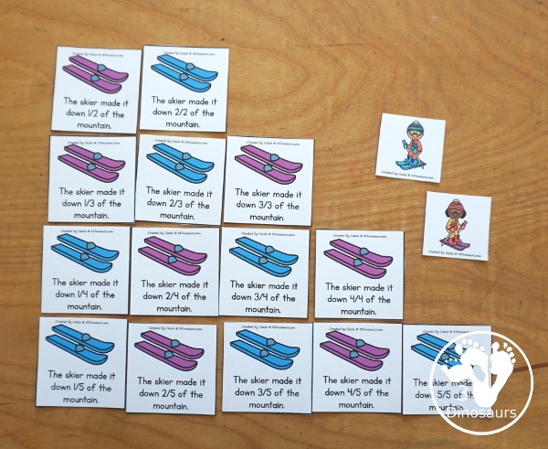 Free Skiing Vertical Fraction Number Lines Printable - you have fraction number lines for 2, 3, 4, 5, 6, 8, & 10 with matching fraction cards for skiing with skiers. A fun way to work on fractions and comparing fractions as kids ski down the hill. 3Dinosaurs.com
