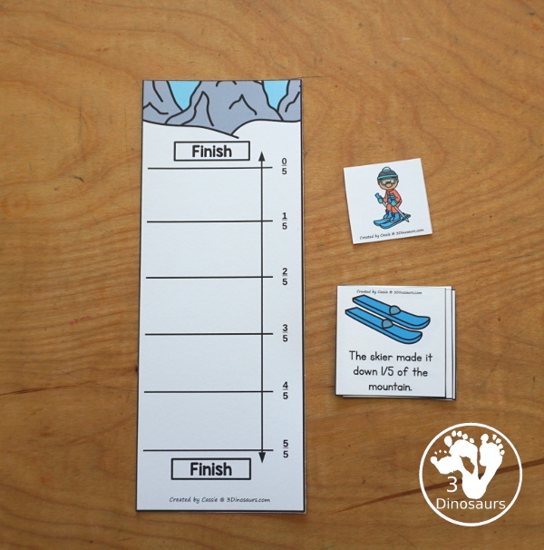Free Skiing Vertical Fraction Number Lines Printable - you have fraction number lines for 2, 3, 4, 5, 6, 8, & 10 with matching fraction cards for skiing with skiers. A fun way to work on fractions and comparing fractions as kids ski down the hill. 3Dinosaurs.com