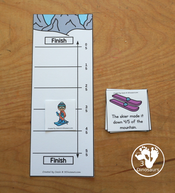 Free Skiing Vertical Fraction Number Lines Printable - you have fraction number lines for 2, 3, 4, 5, 6, 8, & 10 with matching fraction cards for skiing with skiers. A fun way to work on fractions and comparing fractions as kids ski down the hill. 3Dinosaurs.com