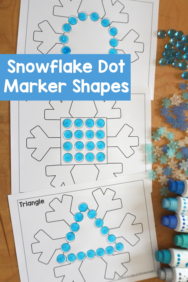 Free Snowflake Dot Marker Printable - fun dot marker shapes with a snowflake theme. You have dot shape outline and dot marker shape fill in for the shape dot marker printables and all fun with a snowflake theme for kids. - 3Dinosaurs.com