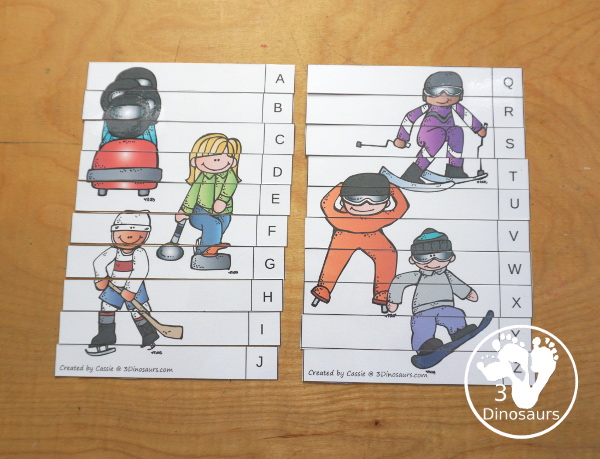 Free Winter Sports Alphabetical Order Puzzle Printables has three puzzles for kids to put the uppercase letters in order. The puzzles start with letters at the top and work their way down to put them in ascending order. 3Dinosaurs.com