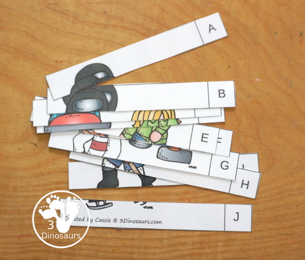 Free Winter Sports Alphabetical Order Puzzle Printables has three puzzles for kids to put the uppercase letters in order. The puzzles start with letters at the top and work their way down to put them in ascending order. 3Dinosaurs.com