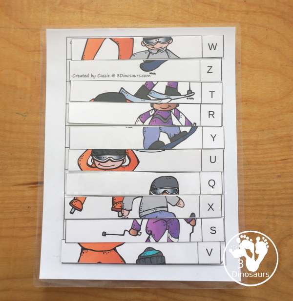 Free Winter Sports Alphabetical Order Puzzle Printables has three puzzles for kids to put the uppercase letters in order. The puzzles start with letters at the top and work their way down to put them in ascending order. 3Dinosaurs.com