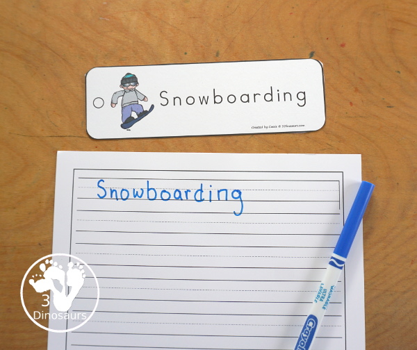 Free Winter Sports Bookmark Printables - 9 fun winter sports for kids to have for the winter sports bookmarks. A picture of the sport and the sport word on the bookmark. 3Dinosaurs.com