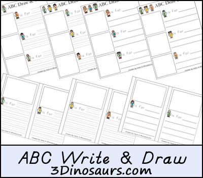 Free ABC Writing Pages - 3 Dinosaurs