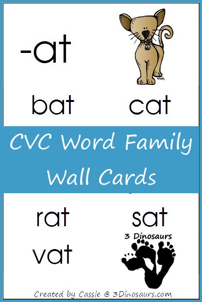 FREE CVC Word Family Wall Cards - 3Dinosaurs.com