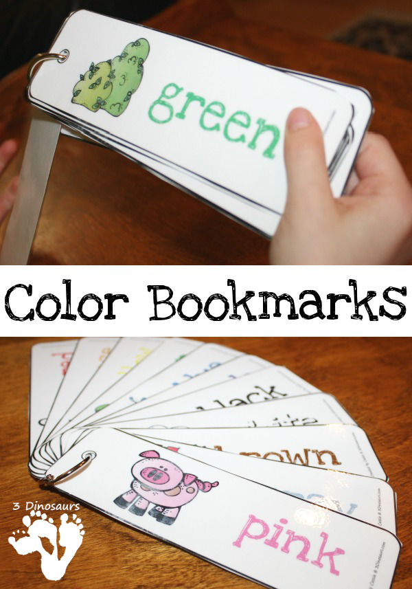 Free Color Bookmarks - you have a picture of the color and the color word in the same color as well. The bookmarks are horizontal for pictures and images. You have 11 color bookmarks. - 3Dinosaurs.com