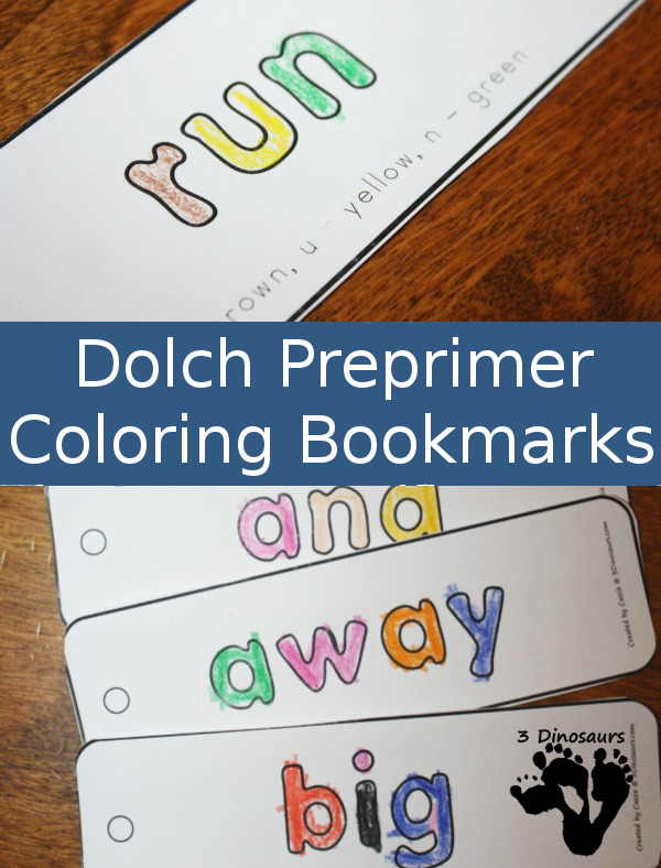 Preprimer Sight Word Coloring Bookmarks - Free & Set to buy - 3Dinosaurs.com