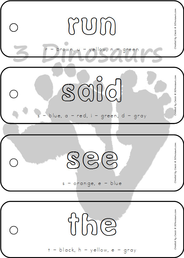 Preprimer Sight Word Coloring Bookmarks - this is in the selling set only - 3Dinosaurs.com