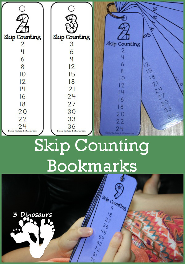 Free Skip Counting Bookmarks- skip counting by 2 through 12 - 3Dinosaurs.com