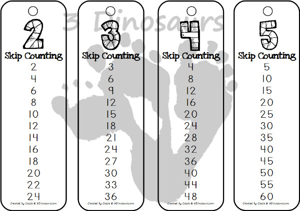 Free Skip Counting Bookmarks- skip counting by 2 through 12 - 3Dinosaurs.com
