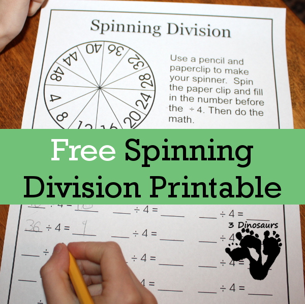 Free Spinning Division Printable: 1 through 12 - 3Dinosaurs.com
