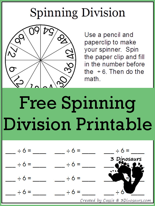Free Spinning Division Printable: 1 through 12 - 3Dinosaurs.com