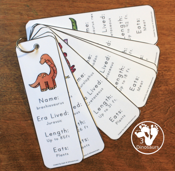 Free 7 Fun Dinosaur Information Bookmarks For Kids - with write in dinosaur information or dinosaur information filled. You can use the bookmark that works best for your kids.  - 3Dinosaurs.com
