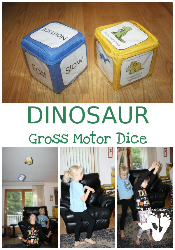 Free Stomping Dinosaur Gross Motor Dice - 2 sets of dice for kids to get moving and learn their dinosaur names - 3Dinosaurs.com