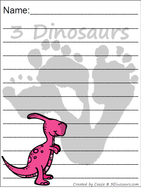 Free Roaring Dinosaur Themed Writing Paper For Kids - 7 different dinosaurs to pick from - 3Dinosaurs.com