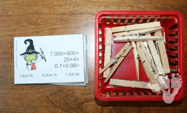 FREE Halloween Themed Place Value Clip Cards - 3 levels: up to hundreds, up to hundred thousand and mix with decimals - 3Dinosaurs.com