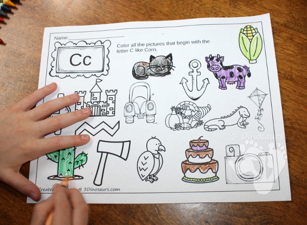 FREE No Prep ABC Find & Color for Thanksgiving Fun: C, H, M, P and T - 3Dinosaurs.com