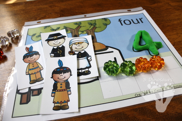 FREE Hands-On Thanksgiving Counting Mats for Numbers 1 to 10 - 12 pages of printables - 3Dinosaurs.com