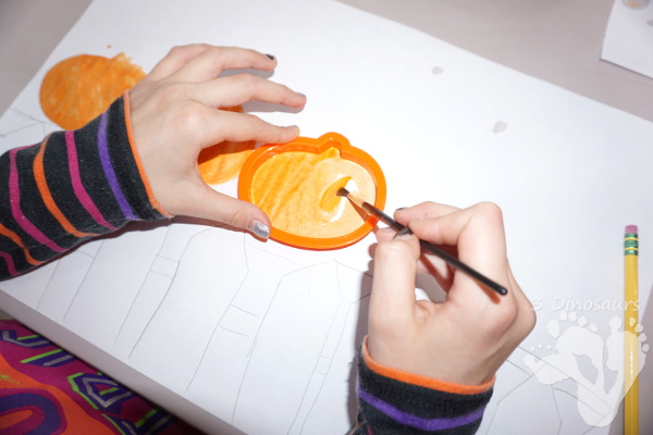 5 Pumpkins Sitting on a Gate Watercolor - a fun easy to do watercolor painting - 3Dinosaurs.com