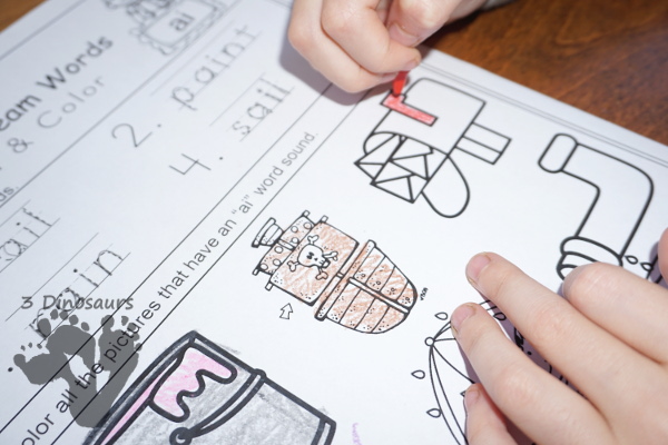 Free No-Prep Pirate Themed OI and AI Trace Find and Color - 2 pages of printables - 3Dinosaurs.com