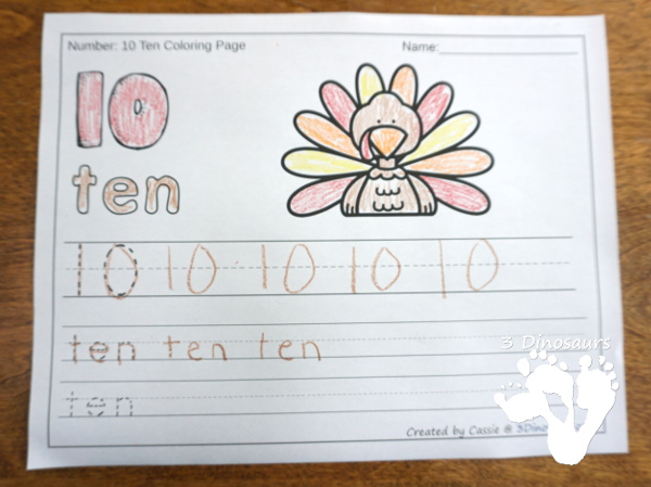 No-Prep Turkey Themed Number Color and Trace - easy no-prep printables with a fun turkey theme 44 pages with two options for the numbers tracing or writing $ - 3Dinosaurs.com