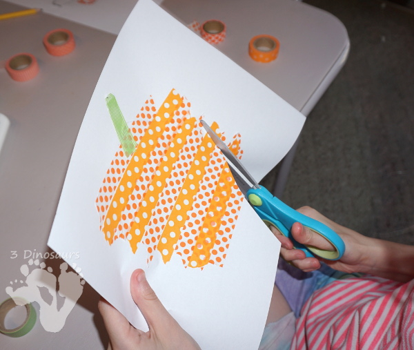 Fun Fine Motor Craft: Washi Tape Pumpkins - easy to make fine motor craft for fall - 3Dinosaurs.com