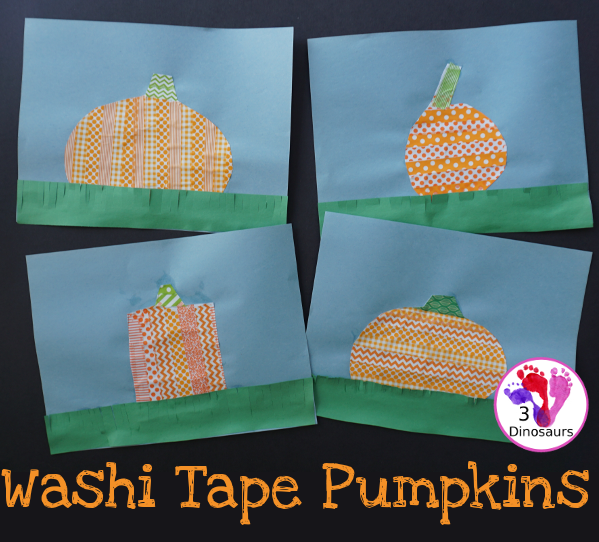Fun Fine Motor Craft: Washi Tape Pumpkins - easy to make fine motor craft for fall - 3Dinosaurs.com