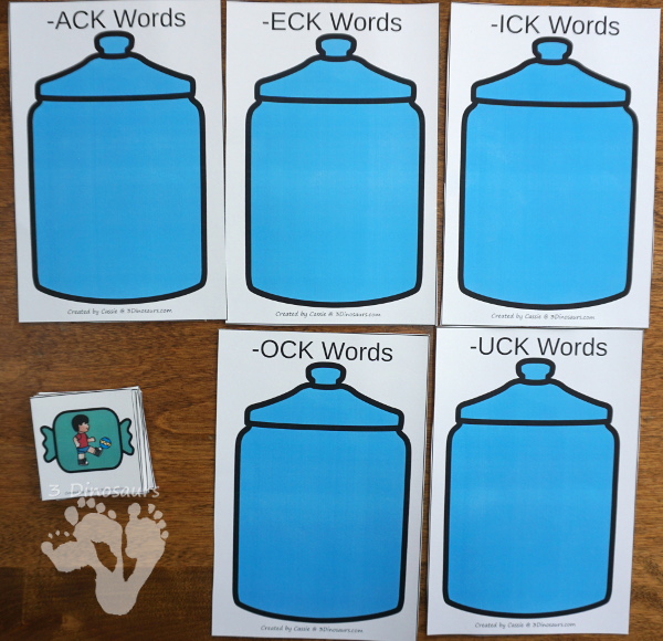 Hands-On Fun With Candy Themed CVCC -CK Word Sorting - 15 cards and 5 sorting mats with matching worksheet - 3Dinosaurs.com #freeprintable #cvcc #endingblends #learningtoread