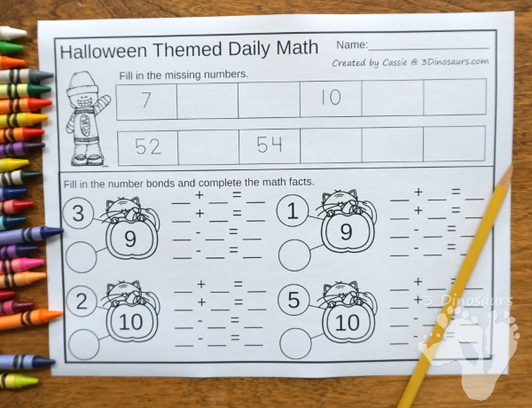 No Prep Halloween & Candy Themed Addition & Subtraction and Multiplication & Division - 30 pages no-prep printables with a mix of addition and subtraction or multiplication and division activities plus a math center activities with Halloween and candy themes - 3Dinosaurs.com #noprepmath #tpt #addition #subtraction #multiplication #division #halloween #candytheme #fall
