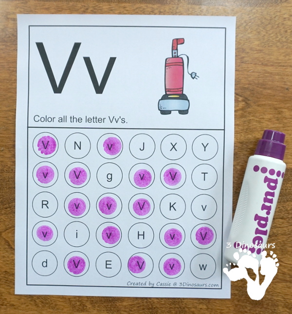 Free ABC Letter Find Printable - all 26 letters of the alphabet for dot markers of bingo daubers with uppercase and lowercase letters in the same find - 3Dinosaurs.com