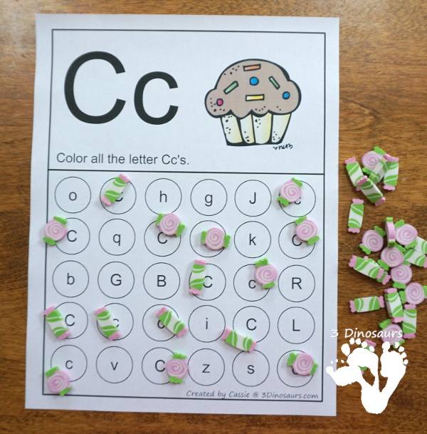 Free ABC Letter Find Printable - all 26 letters of the alphabet for dot markers of bingo daubers with uppercase and lowercase letters in the same find - 3Dinosaurs.com