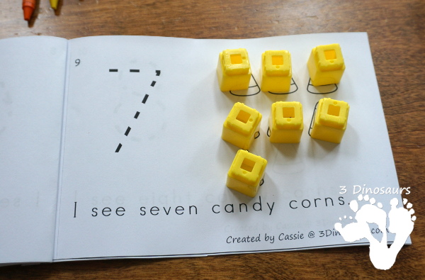 Free Candy Corn Counting Easy Reader Book - 2 sets of cards with a recording sheet and sorting mat for hands-on learning - 3Dinosaurs.com #printablesforkids  #freeprintable #3dinosaurs #easyreaderbook #3dinosaurs #kindergarten 