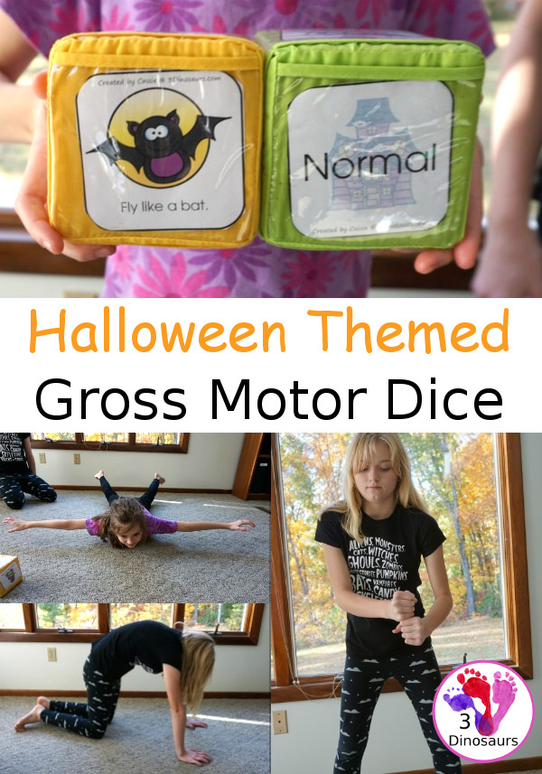 Free Halloween Themed Gross Motor Dice - 3Dinosaurs.com #printablesforkids  #freeprintable #3dinosaurs #grossmotor #grossmotordice #3dinosaurs 