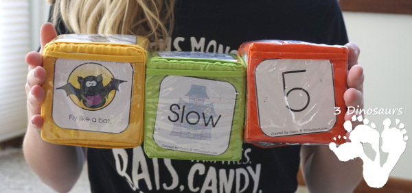 Free Halloween Themed Gross Motor Dice - 3Dinosaurs.com #printablesforkids  #freeprintable #3dinosaurs #grossmotor #grossmotordice #3dinosaurs 