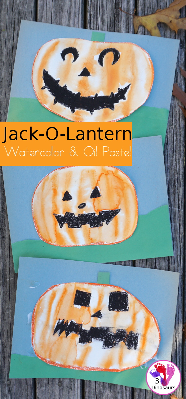 Watercolor Process Art Jack-O-Lantern - a fun Halloween painting activity to do with kids. It is great for kids that love to be creative and do things their own way - 3Dinosaurs.com