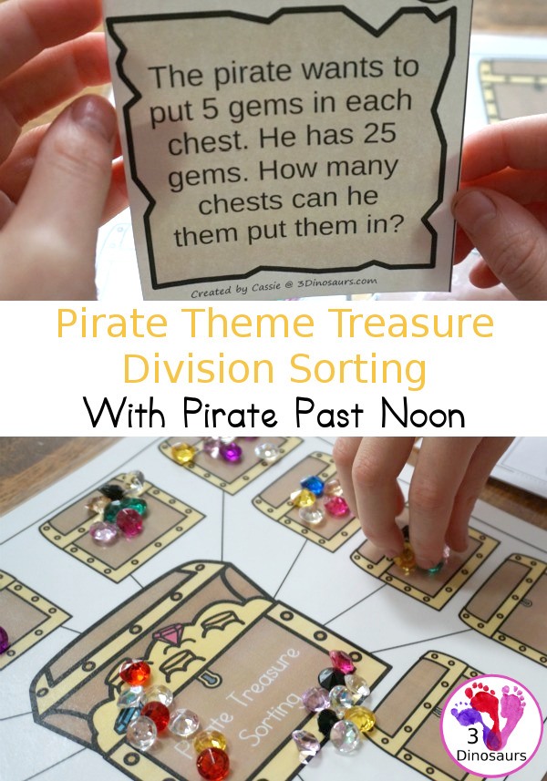 Free Pirate Treasure Division Sorting Task Cards - 2 sets of cards with a recording sheet and sorting mat for hands-on learning - 3Dinosaurs.com #printablesforkids  #freeprintable #3dinosaurs #piratesforkids #division #magictreehouse