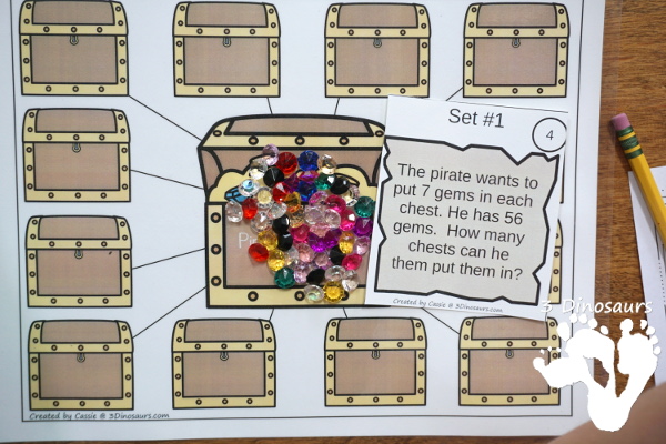 Free Pirate Treasure Division Sorting Task Cards - 2 sets of cards with a recording sheet and sorting mat for hands-on learning - 3Dinosaurs.com #printablesforkids  #freeprintable #3dinosaurs #piratesforkids #division #magictreehouse