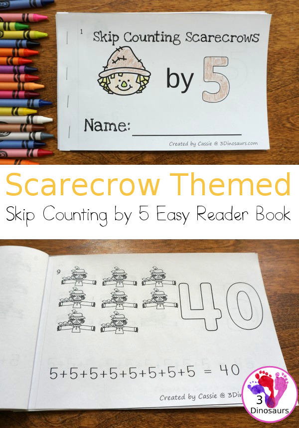 Free Scarecrow Skip Counting by 5s Easy Reader Book - a fun 14 page book with skip counting by 5 on each page. A fun way to learn or review skip counting. - 3Dinosaurs.com