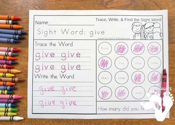No-Prep Sight Word Trace, Write, Find & Count Bundle - has all 220 Dolch Sight Words: Preprimer, Primer, First Grade, Second Grade, and Third Grade in an easy to use trace, write, find and count for each sight word - 3Dinosaurs.com