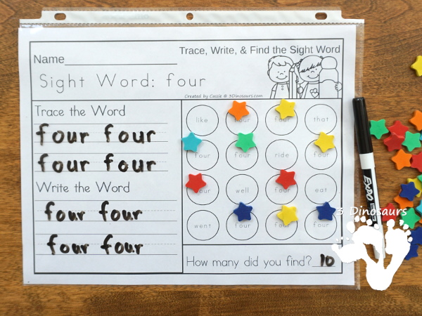 No-Prep Sight Word Trace, Write, Find & Count Bundle - has all 220 Dolch Sight Words: Preprimer, Primer, First Grade, Second Grade, and Third Grade in an easy to use trace, write, find and count for each sight word - 3Dinosaurs.com