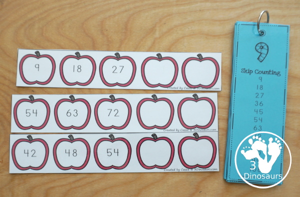 Free Fall Themed Skip Counting Strips: Apples & Pumpkins - two sets of skip counting strips for numbers 1 to 12 with two forward and two backward  - 3Dinosaurs.com